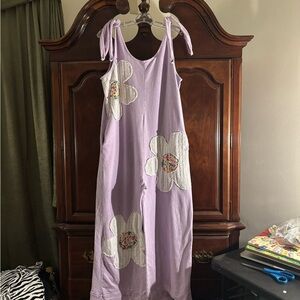 Lilac Floral Patchwork Jumpsuit with Tie Straps Spring Easter Overalls